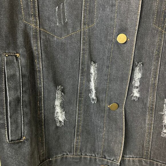 Fabrik Black Distressed Denim Embellished Jean Jacket Size Medium - Picture 13 of 13